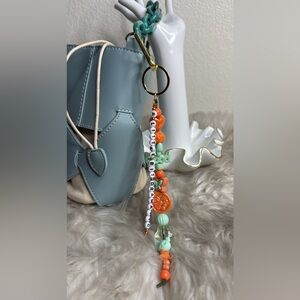 Purse Charm Beaded Keychain Orange Green Accents “A Little Dramatic” Handmade